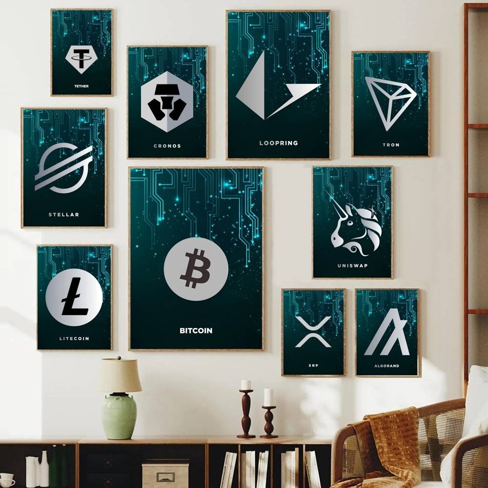 Office Tech Decor - Plakat z symbolem kryptowalut, obraz z
