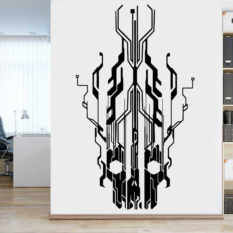 Office Tech Decor - Chip Circuit Tech Skull Winylowa naklejka