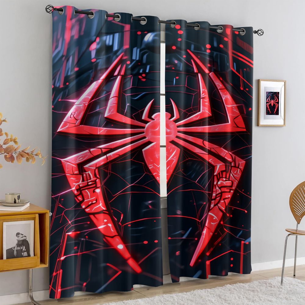 Office Tech Decor - Zasłony z motywem pająków, futurystyczne, technologiczne,