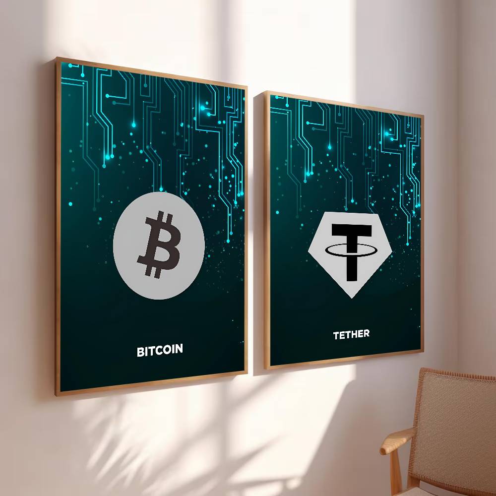 Plakat z symbolem kryptowalut, – Office Tech Decor recenzja i cena